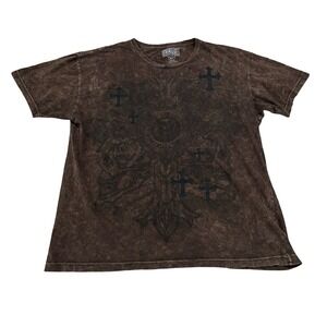 MMA Elite Men' XL Brown Graphic T‎ Shirt Skull Cross Grunge Gothic Y2K 23x27.5